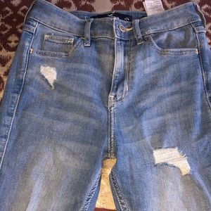 Light/medium wash jeans with rips :)